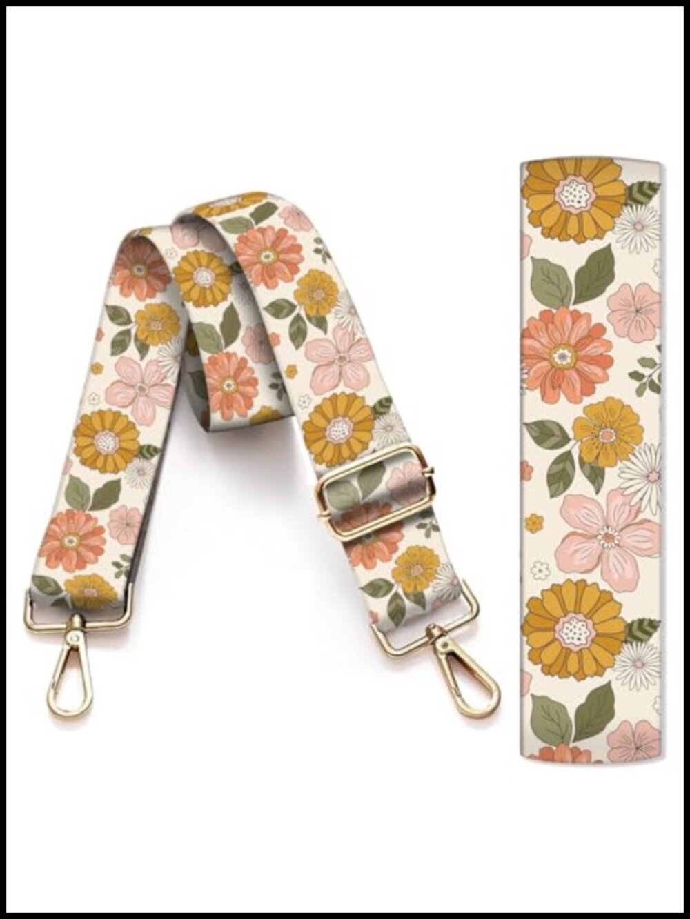 Adjustable Crossbody Purse Strap Replacement 1.5" Wide Gold Buckle Floral